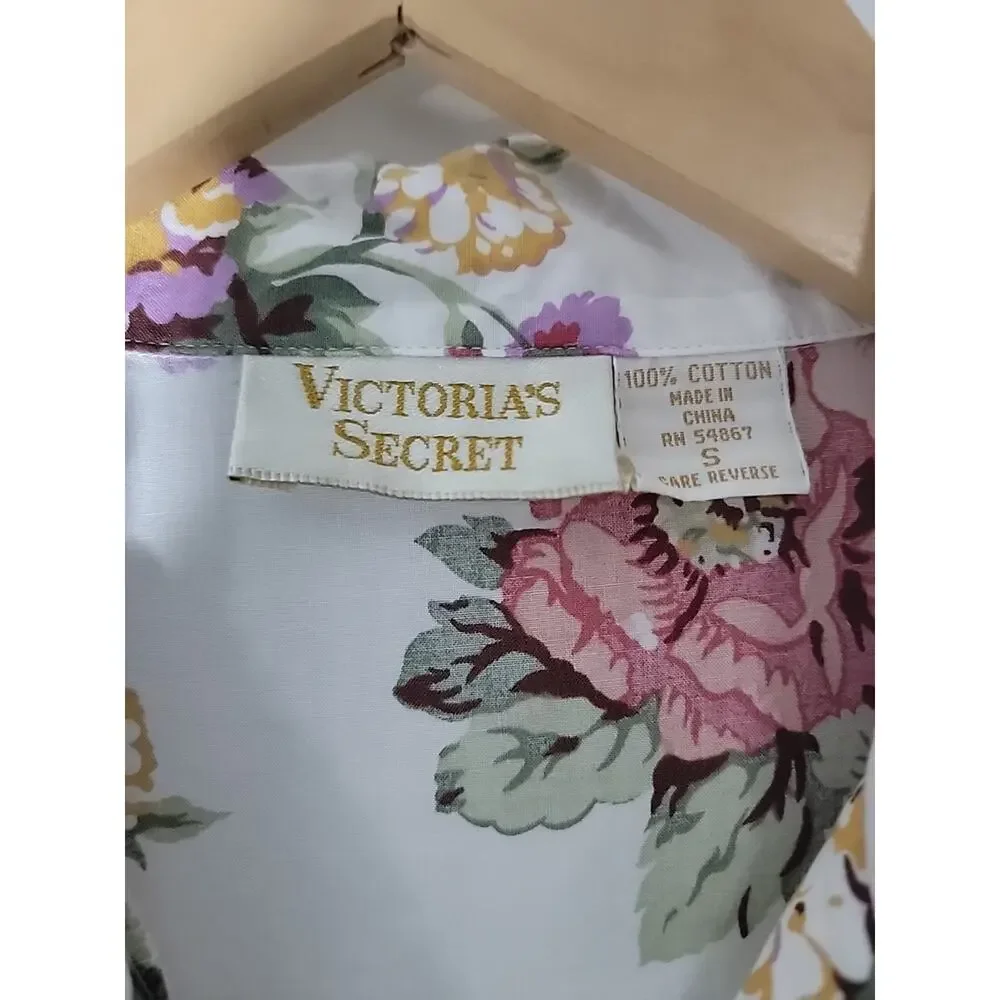 VICTORIA'S SECRET Gold Label Vtg Floral Pajama Set W/Long Shorts Modest Sz S HTF